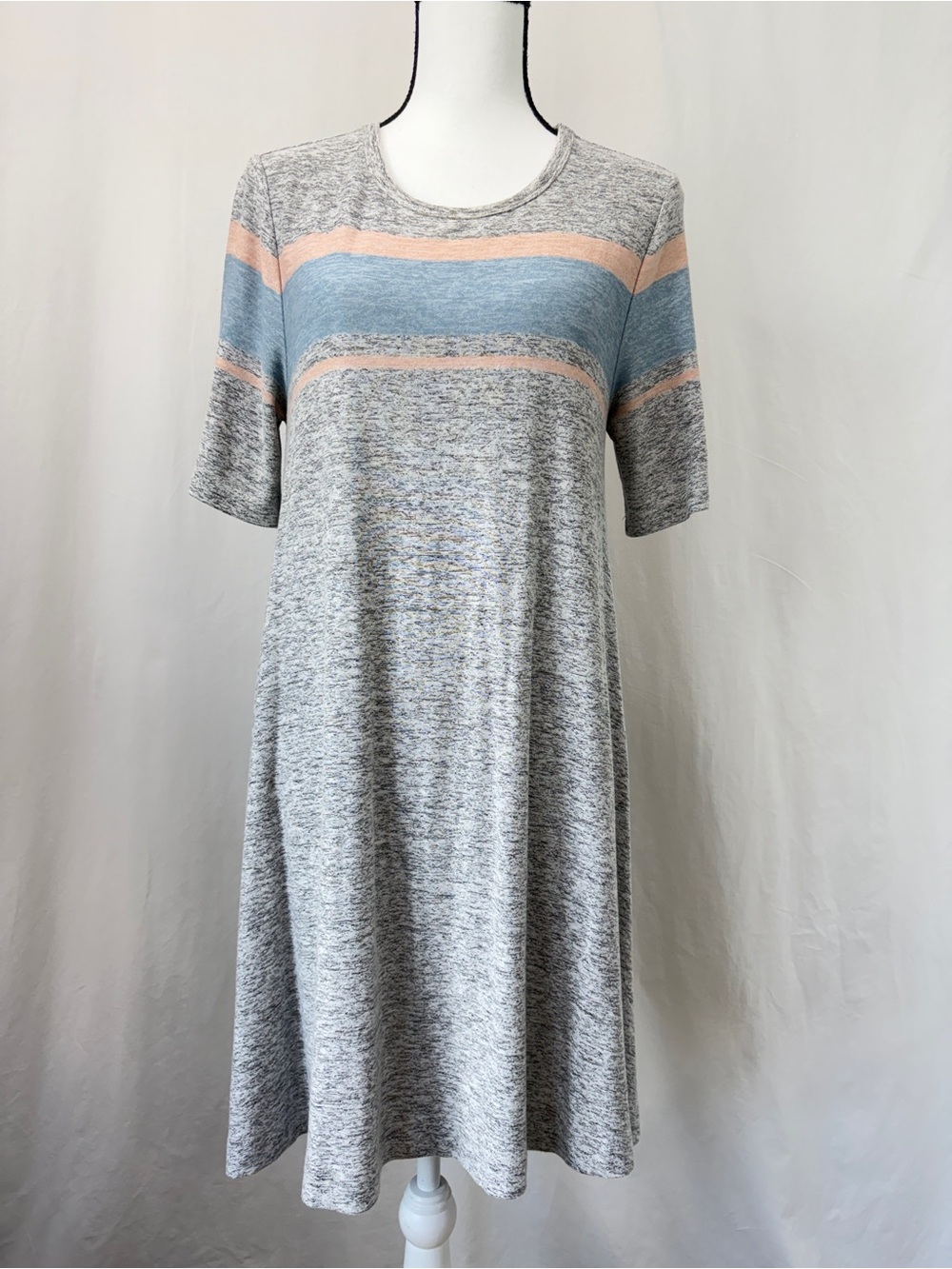 Lou & Grey gray marled pink striped soft short sleeve t-shirt swing dress Medium